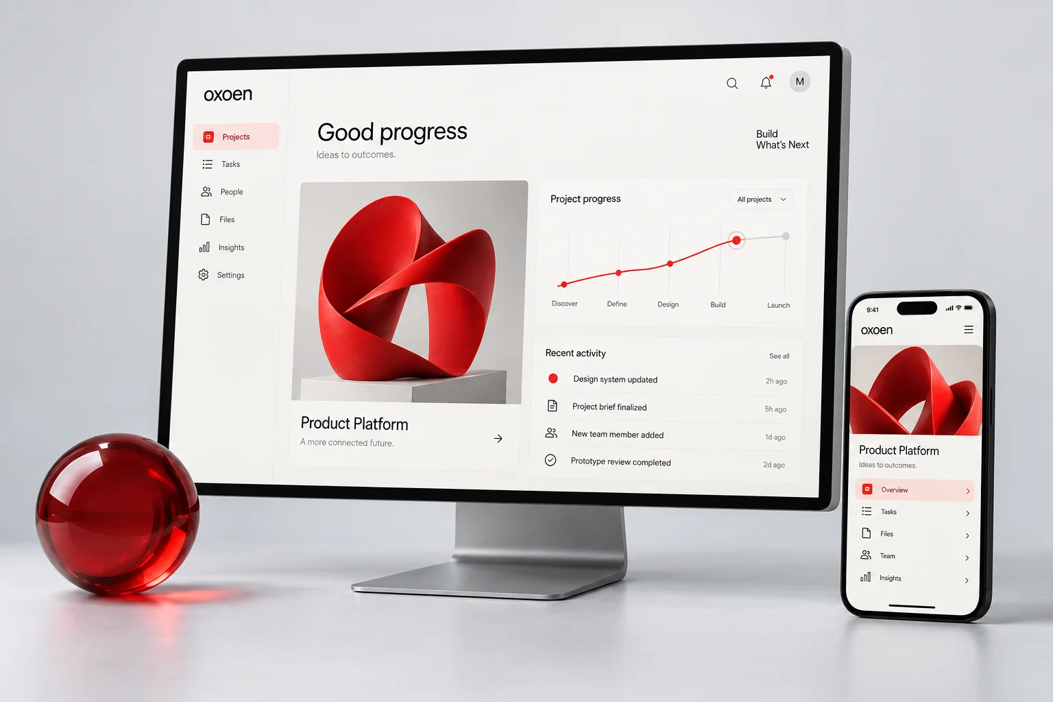 Oxoen interface across desktop and mobile screens