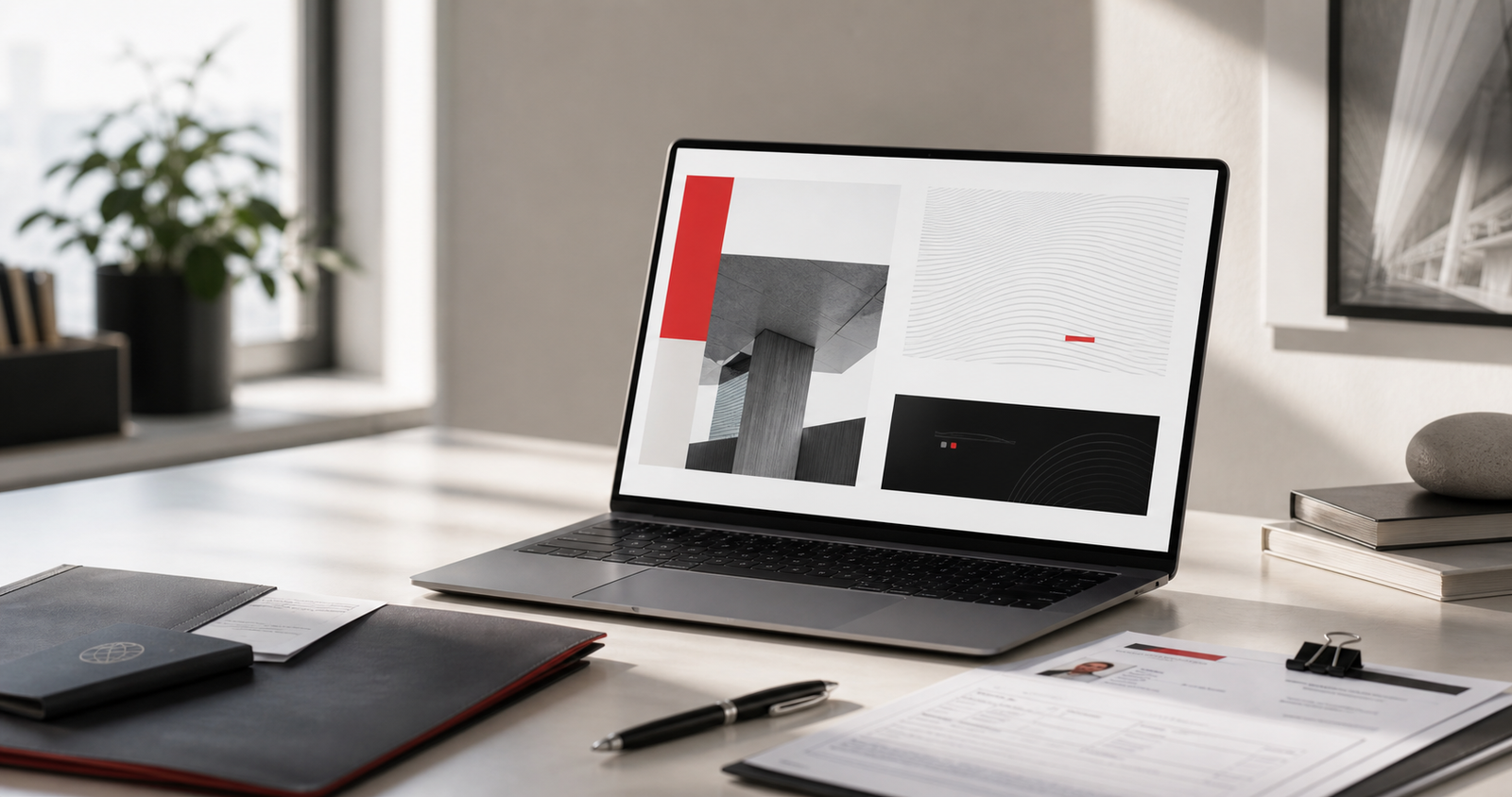 Photorealistic legal brand and website system mockup for JDL Immigration
