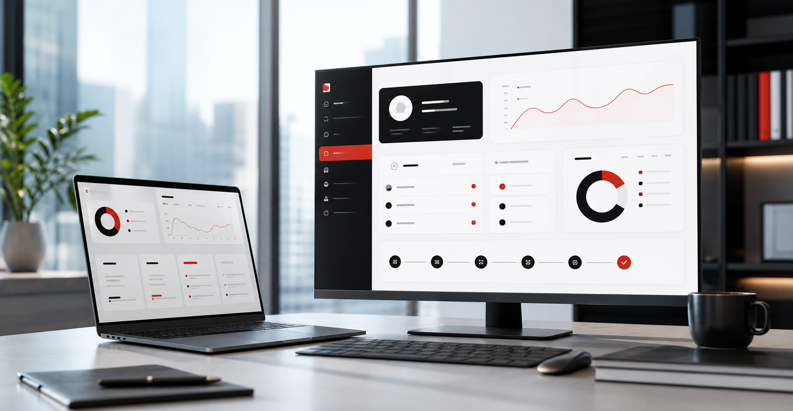 Photorealistic financial dashboard workflow mockup for Societe Generale
